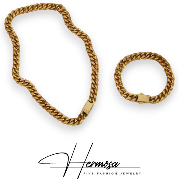 Jewelry - Stainless Steel 18K Gold Plated Necklace and Bracelet